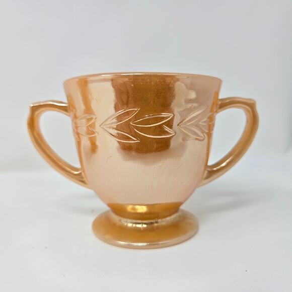 Vintage Anchor Hocking Fire King Peach Luster Laurel Leaf Cream & 2 Open Sugar - Picture 4 of 16